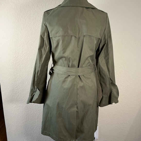 NEW Women's TAHARI Stella Double-Breasted Trench Coat with Ruffled Cuffs- Olive - Picture 6 of 9